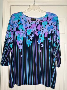 Bob Mackie Floral Stripe Knit Top in Blue & Purple